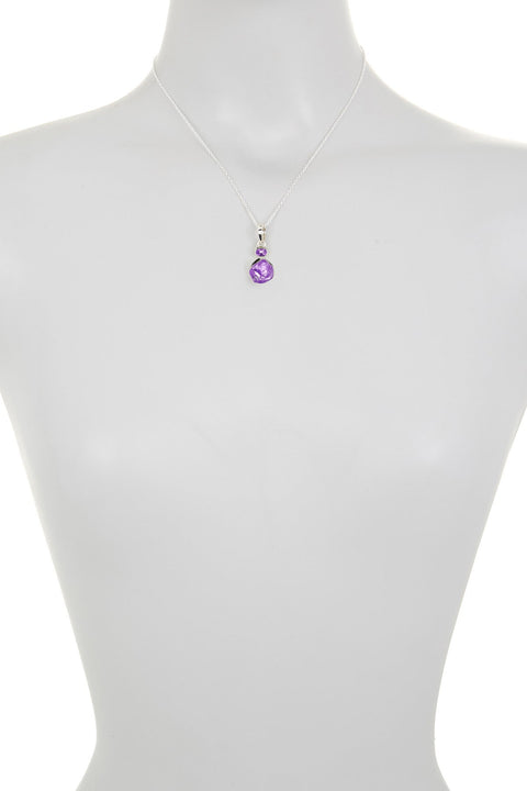 Sterling Silver & Amethyst With CZ Pendant Necklace - SS