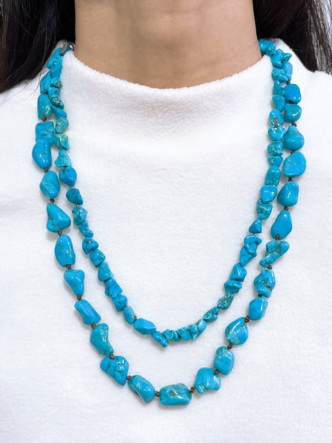 Turquoise & Silver Plated Boulder Necklace - SF