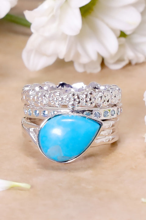 Aurora Stack Ring Set In Turquoise - SF