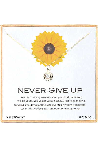 'Never Give Up' Boxed Charm Necklace - GF