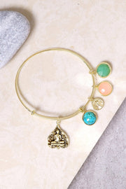 Mixed Crystal With Buddha Charm Bangle Bracelet - GF