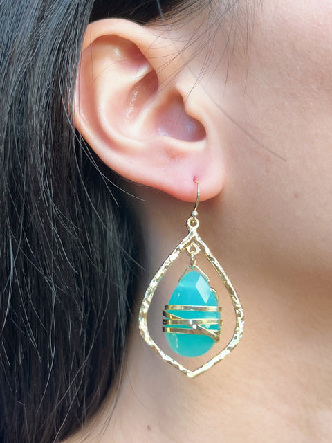 Amazonite Crystal Wrapped Chandelier Earrings In Gold - GF