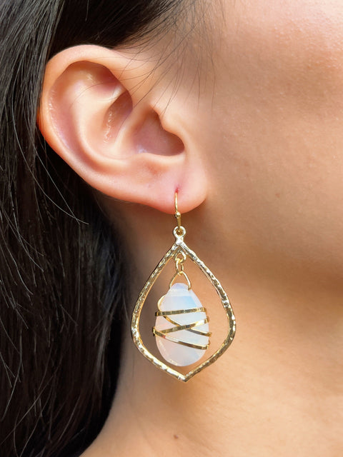 Moonstone Crystal Wrapped Chandelier Earrings In Gold - GF