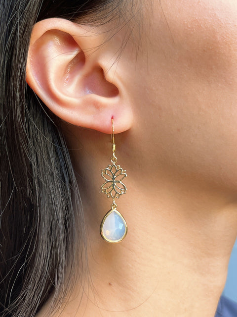 Crystal Lotus Drop Earrings - GF