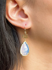 Lotus & Moonstone Crystal Drop Earrings - GF