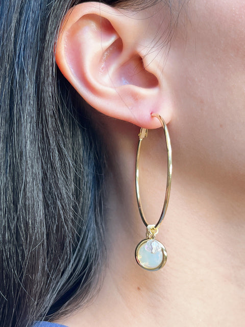 Feather & Moonstone Crystal Hoop Earrings - GF