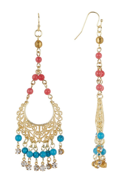 Red Agate & Turquoise Boho Chandelier Earrings - GF