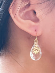 Crystal Quartz & Lotus Drop Earrings - GF