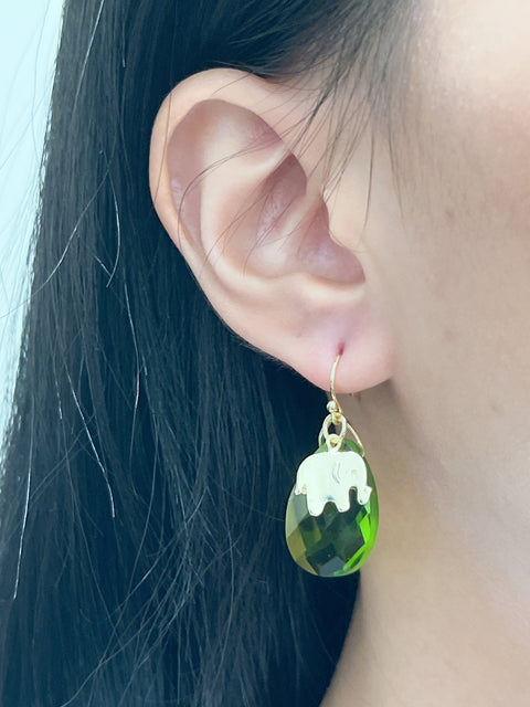 Peridot Crystal Elephant Earrings - GF