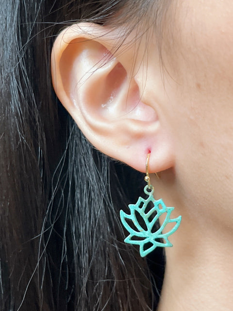 Natural Patina Lotus Drop Earrings - BR