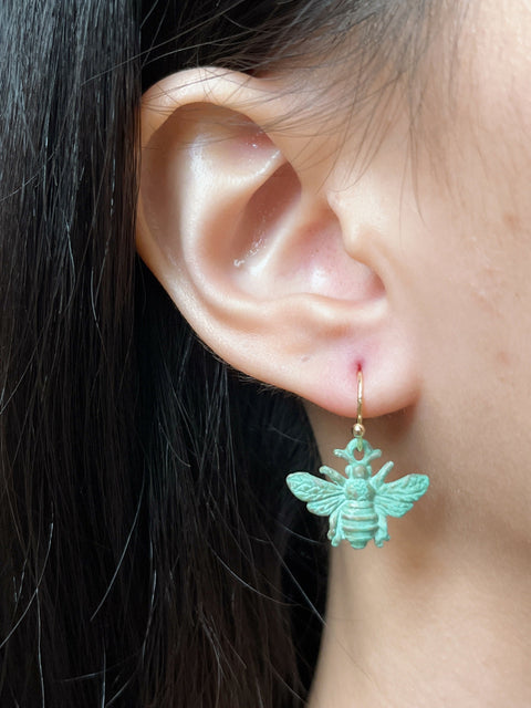 Natural Verdigris Patina Bumblebee Earrings - BR