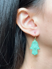 Natural Verdigris Patina Hamsa Drop Earrings - BR