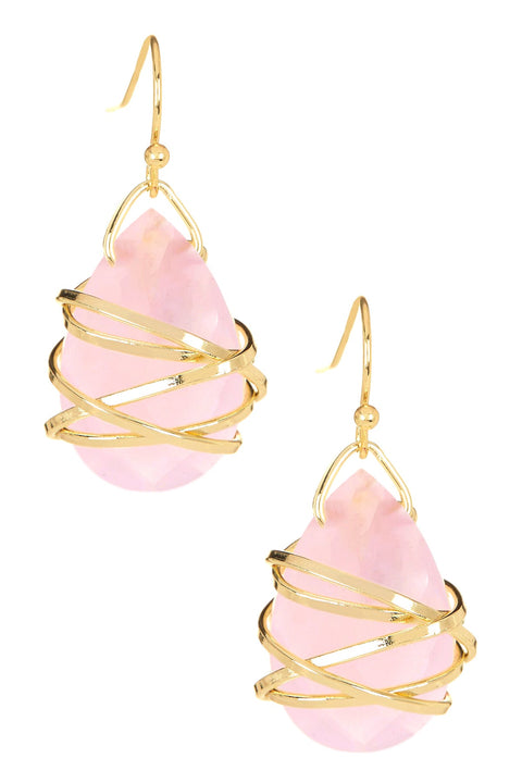 Rose Crystal Wrapped Earrings In Gold - GF