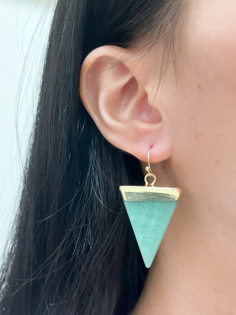 Green Aventurine Triangle Drop Earrings In Gold - GF