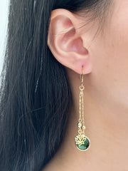 Emerald Crystal & Lotus Drop Earrings In Gold - GF