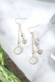 Moonstone Crystal & Lotus Drop Earrings In Gold - GF