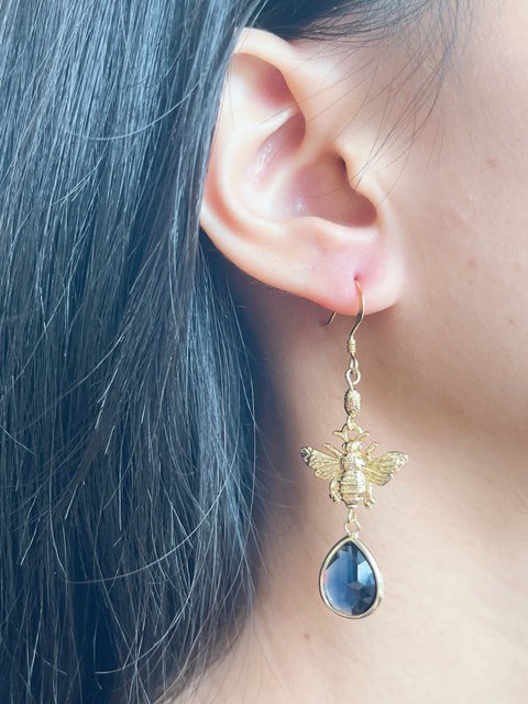 London Blue Crystal Bee Earrings - GF