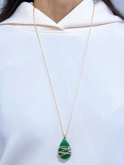 Wrapped Green Chalcedony Crystal Pendant Necklace - GF