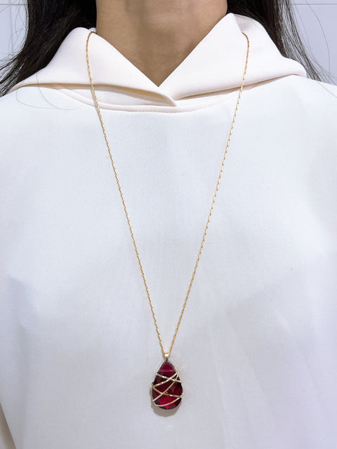 Wrapped Raspberry Crystal Pendant Necklace - GF