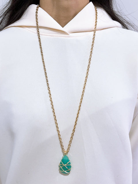 Wrapped Amazonite Crystal Pendant Necklace - GF