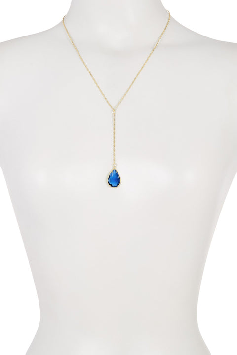 London Blue Crystal Pear Cut Y Necklace - GF