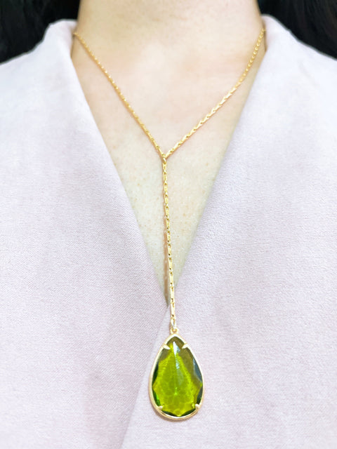 Peridot Crystal Y Necklace - GF