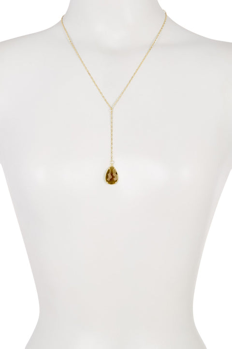 Smoky Crystal Pear Cut Y Necklace - GF