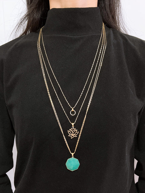 Amazonite Crystal & Lotus Necklace - GF