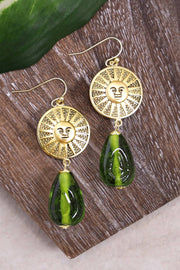 Peridot Murano Glass & Aztec Sun Drop Earrings - GF