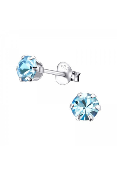 Sterling Silver Round 5mm Ear Studs With Crystals - SS