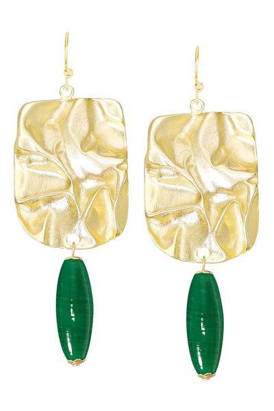 Green Murano Glass & Wave Textured Drop Earrings - GF