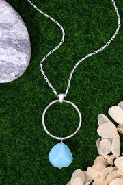 Blue Murano Glass & Hoop Pendant Necklace - SF