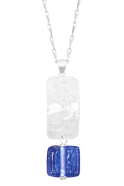 Tanzanite Murano Glass & Hammered Rectangle Necklace - SF