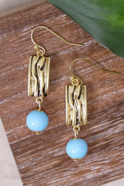 Blue Murano Glass & Textured Rectangle Drop Earrings - GF