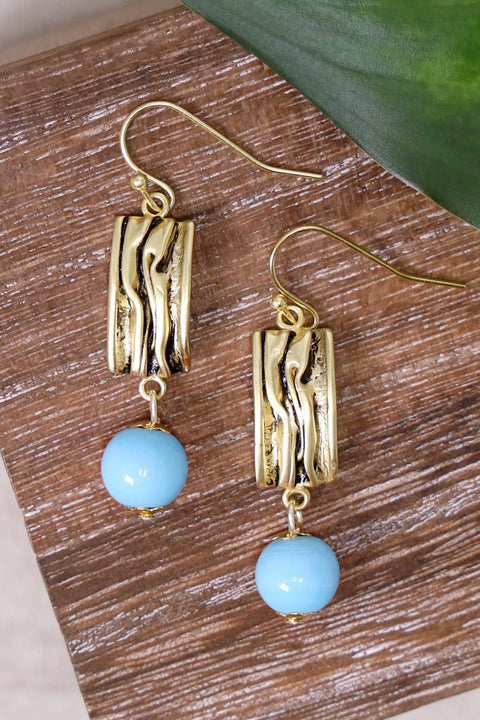 Blue Murano Glass & Textured Rectangle Drop Earrings - GF