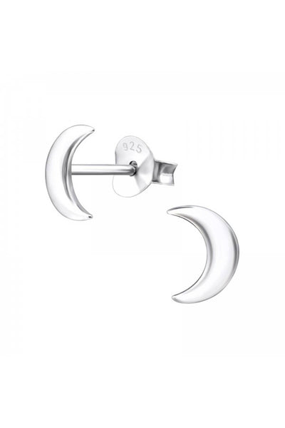 Sterling Silver Crescent Moon Ear Studs - SS