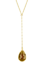 Smoky Crystal Pear Cut Y Necklace - GF