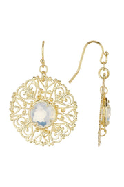 Moonstone Crystal Filigree Disc Drop Earrings - GF