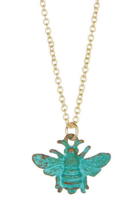 Natural Verdigris Patina Bumblebee Necklace - GF