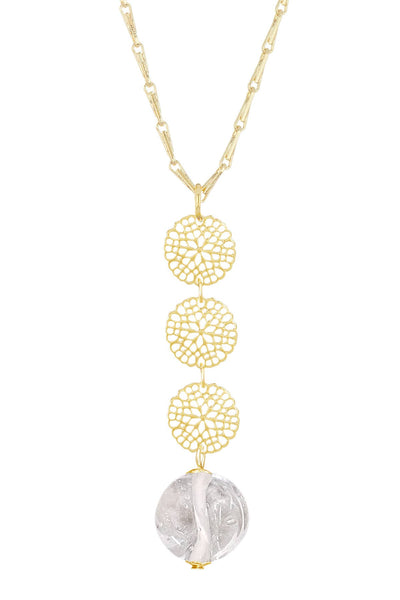 Clear Murano Glass & Daisy Disc Pendant Necklace - GF