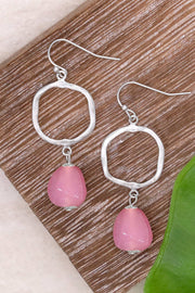 Pink Murano Glass & Freeform Drop Earrings - SF