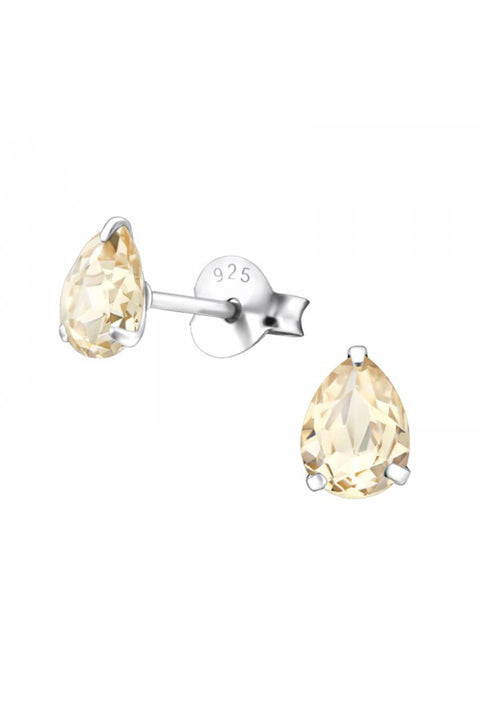 Sterling Silver Pear Ear Studs With Genuine Crystals - SS