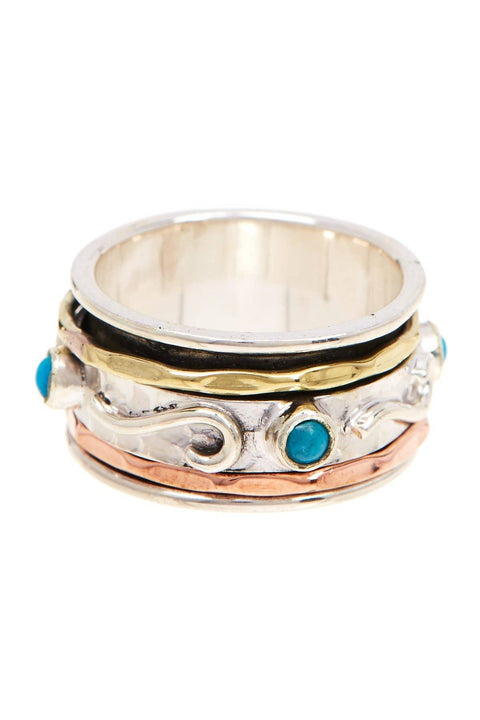 Turquoise & Tri-Tone Spinner Ring - SF