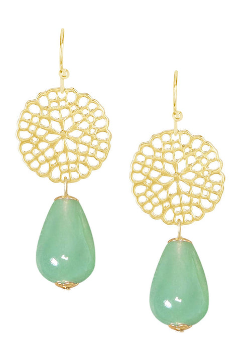 Green Aventurine & Daisy Disc Drop Earrings - GF