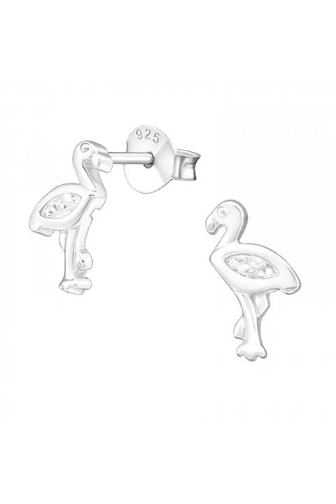 Sterling Silver Flamingo Ear Studs With Cubic Zirconia - SS