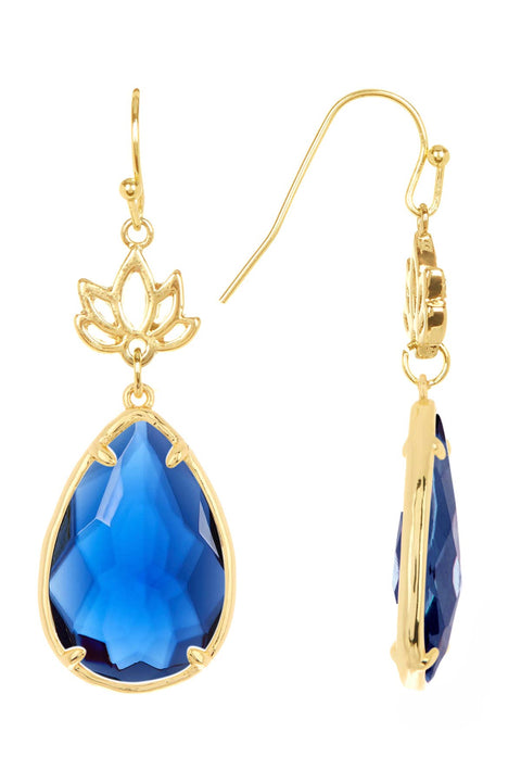 London Blue Crystal & Lotus Drop Earrings - GF