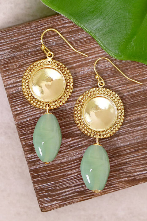 Green Murano Glass & Vintage Disc Drop Earrings - GF