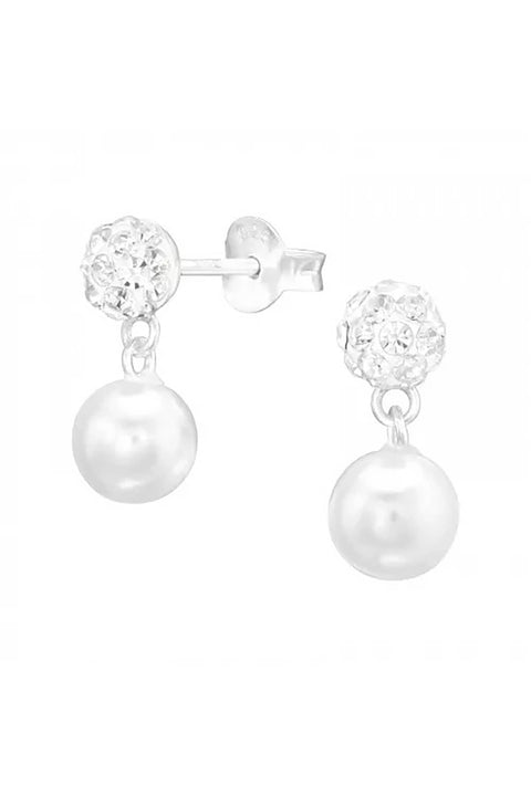 Sterling Silver Hanging Plastic Pearl Ear Studs - SS