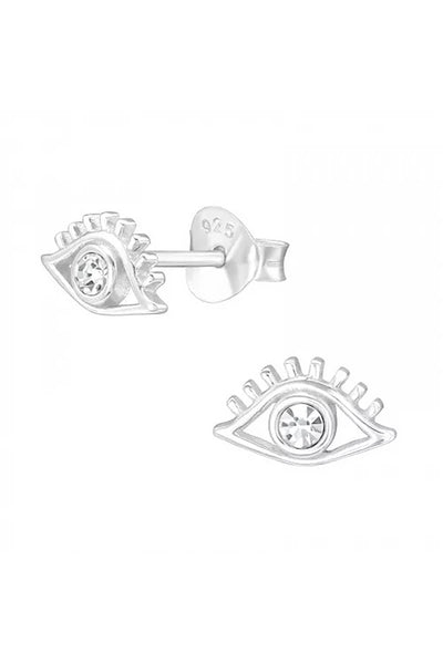 Sterling Silver Evil Eye Ear Studs With Crystal - SS