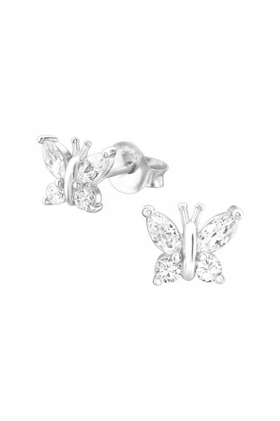 Sterling Silver Butterfly Ear Studs With Cubic Zirconia - SS